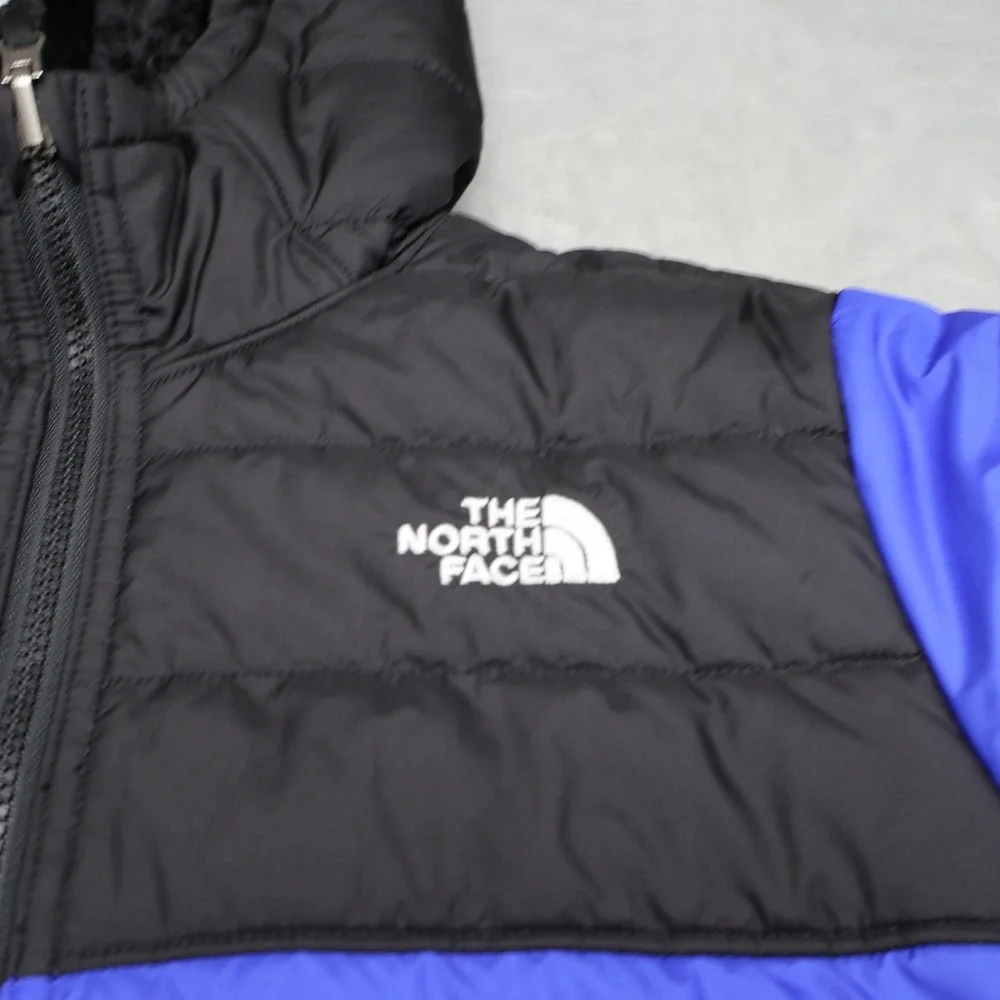 North Face Boys Large 14/16 Blue Reversible Hooded Fleece Lined Insulated Puffer